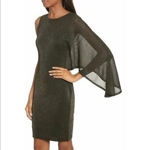 Ted Baker gold drape shimmer asymmetric dress